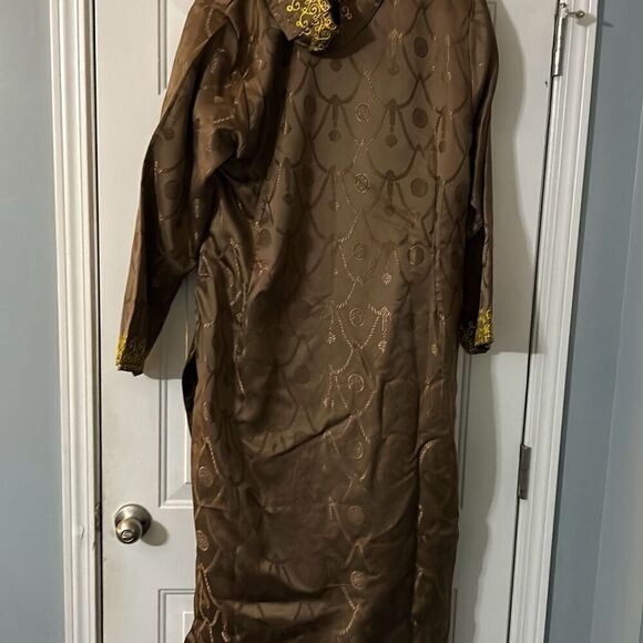 Women's Kirat Brown/ Green Special Occasion Dress, Coat, and Headpiece. - Picture 8 of 16
